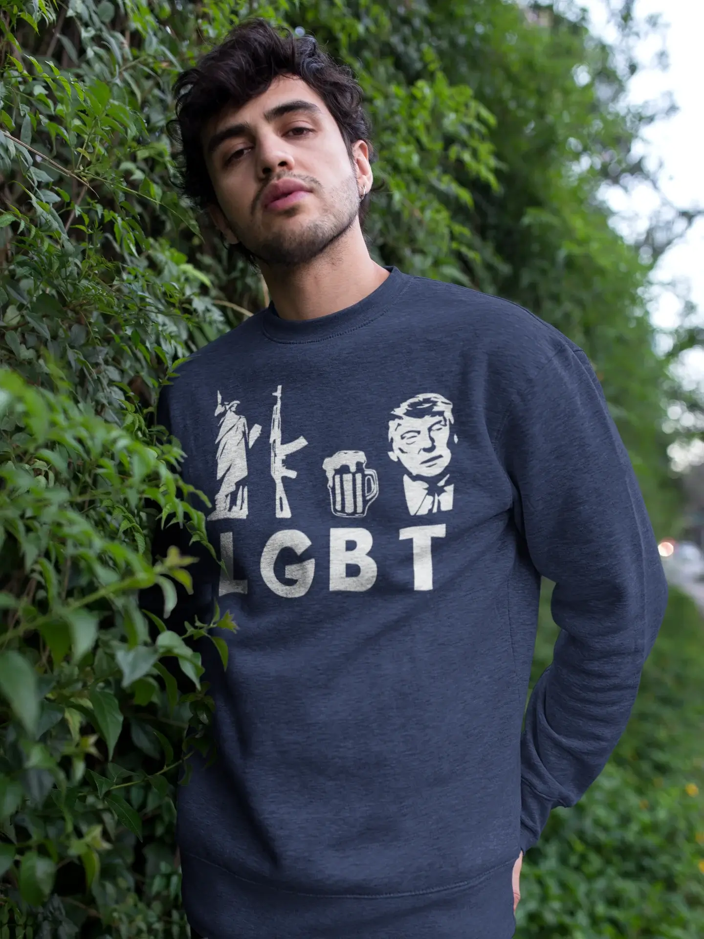 Men's Printed Graphic Sweatshirt LGBT Liberty Guns Beer French Navy