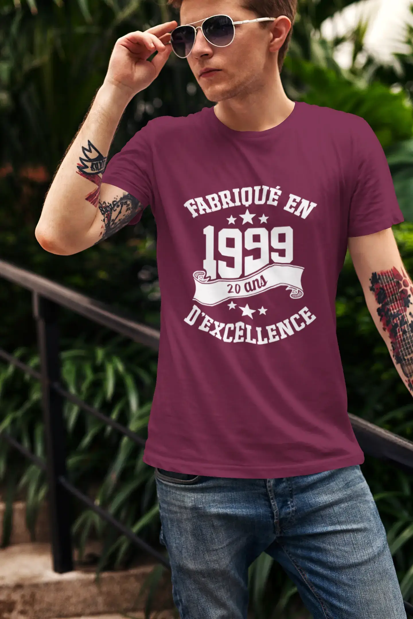 ULTRABASIC – Hergestellt im Jahr 1999, 20 Jahre altes Unisex-T-Shirt Bordeaux