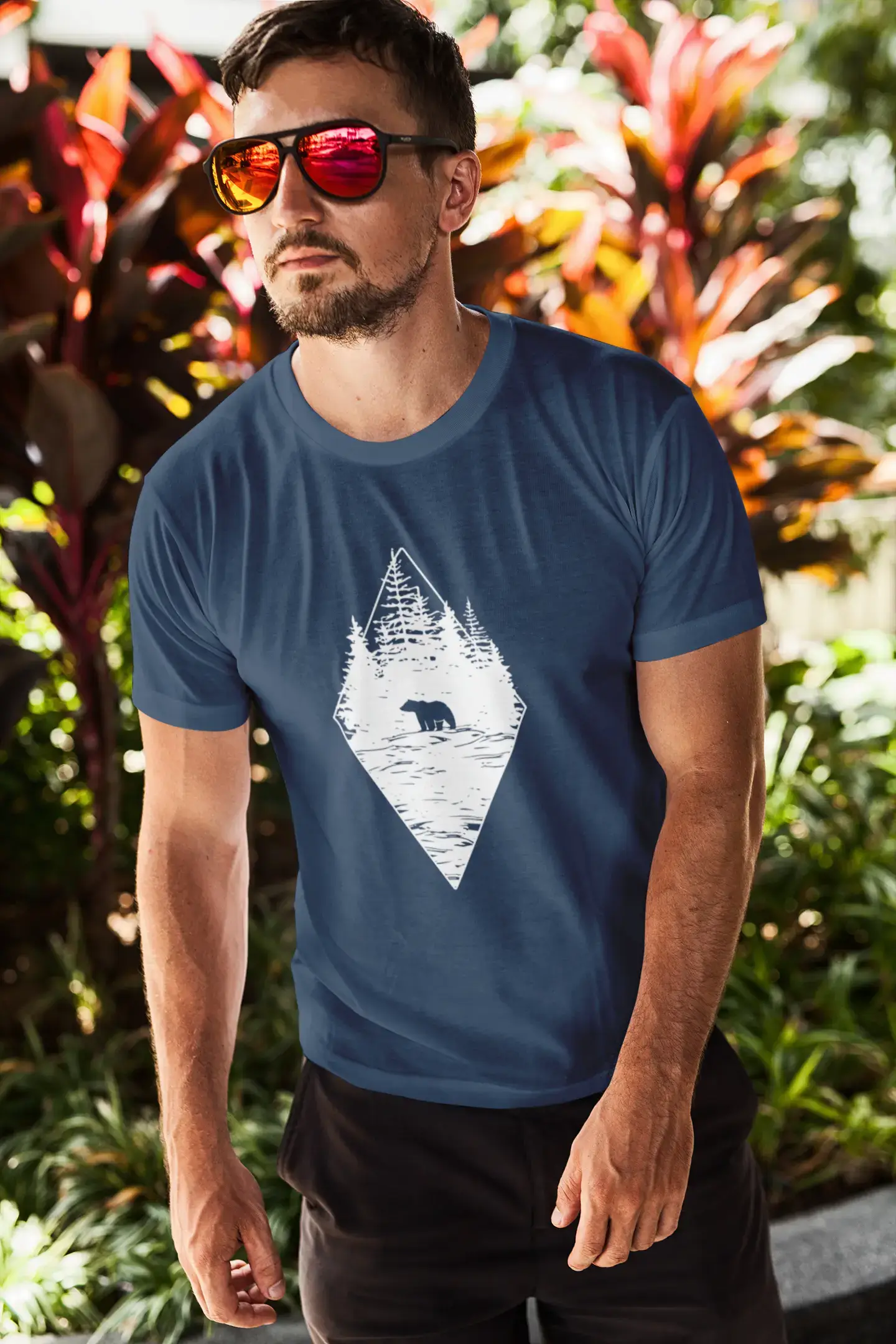 ULTRABASIC - Graphic Printed Men's Forest Bear T-Shirt Grey Marl