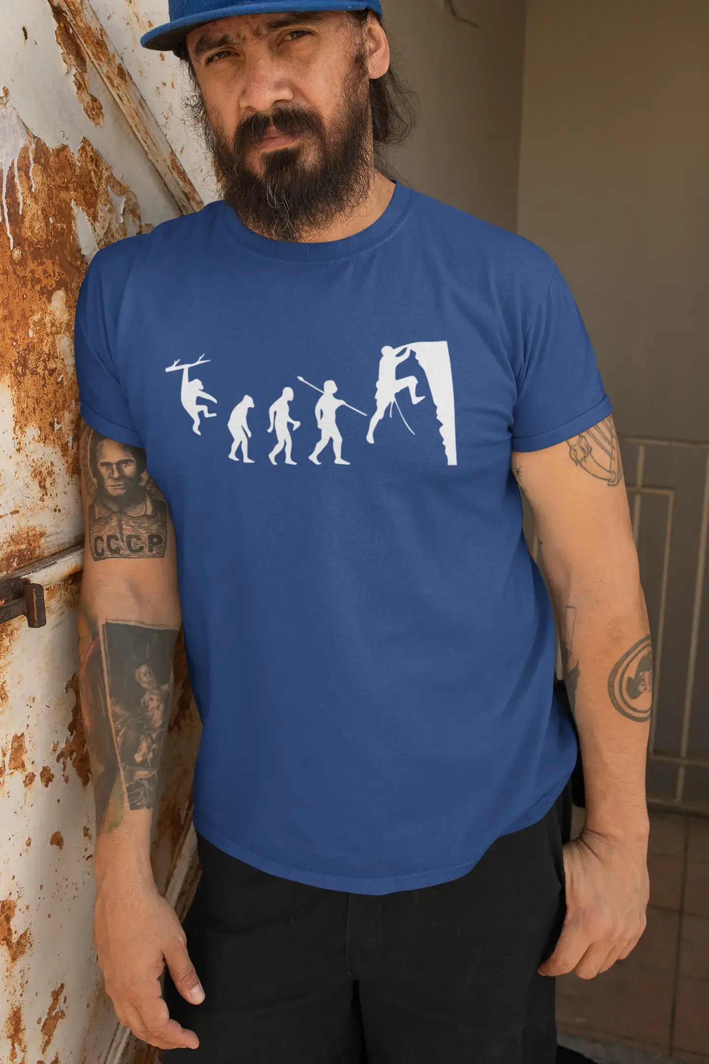 ULTRABASIC - Graphic Printed Men's Climbing Evolution T-Shirt Vintage White
