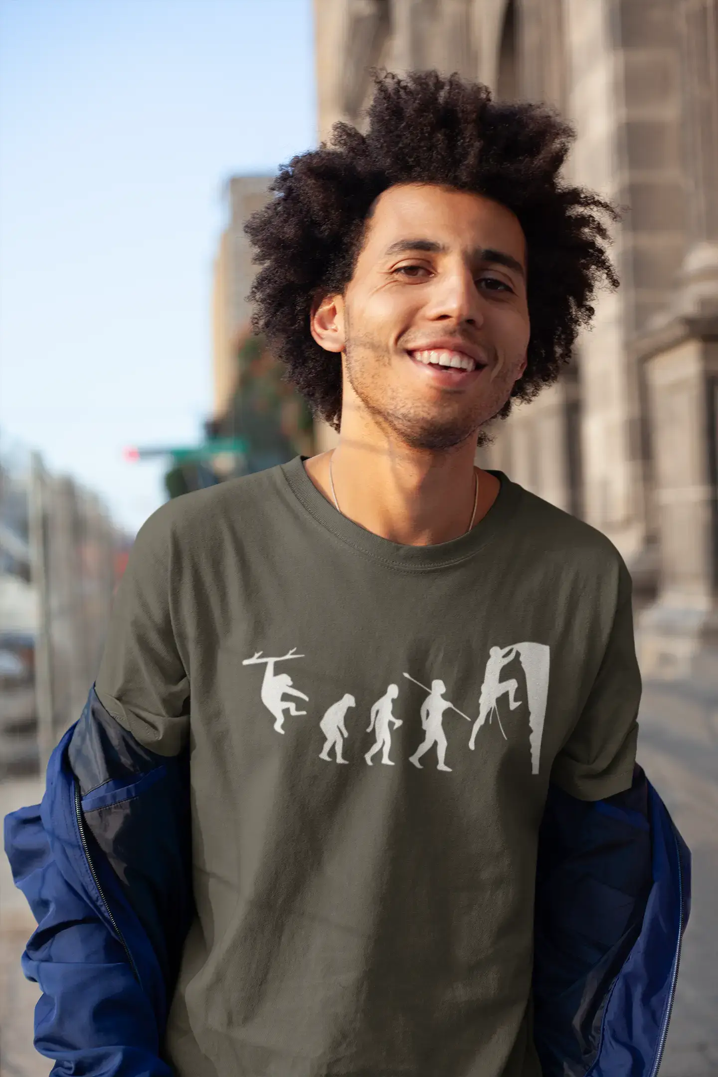 ULTRABASIC - Graphic Printed Men's Climbing Evolution T-Shirt Mouse Grey