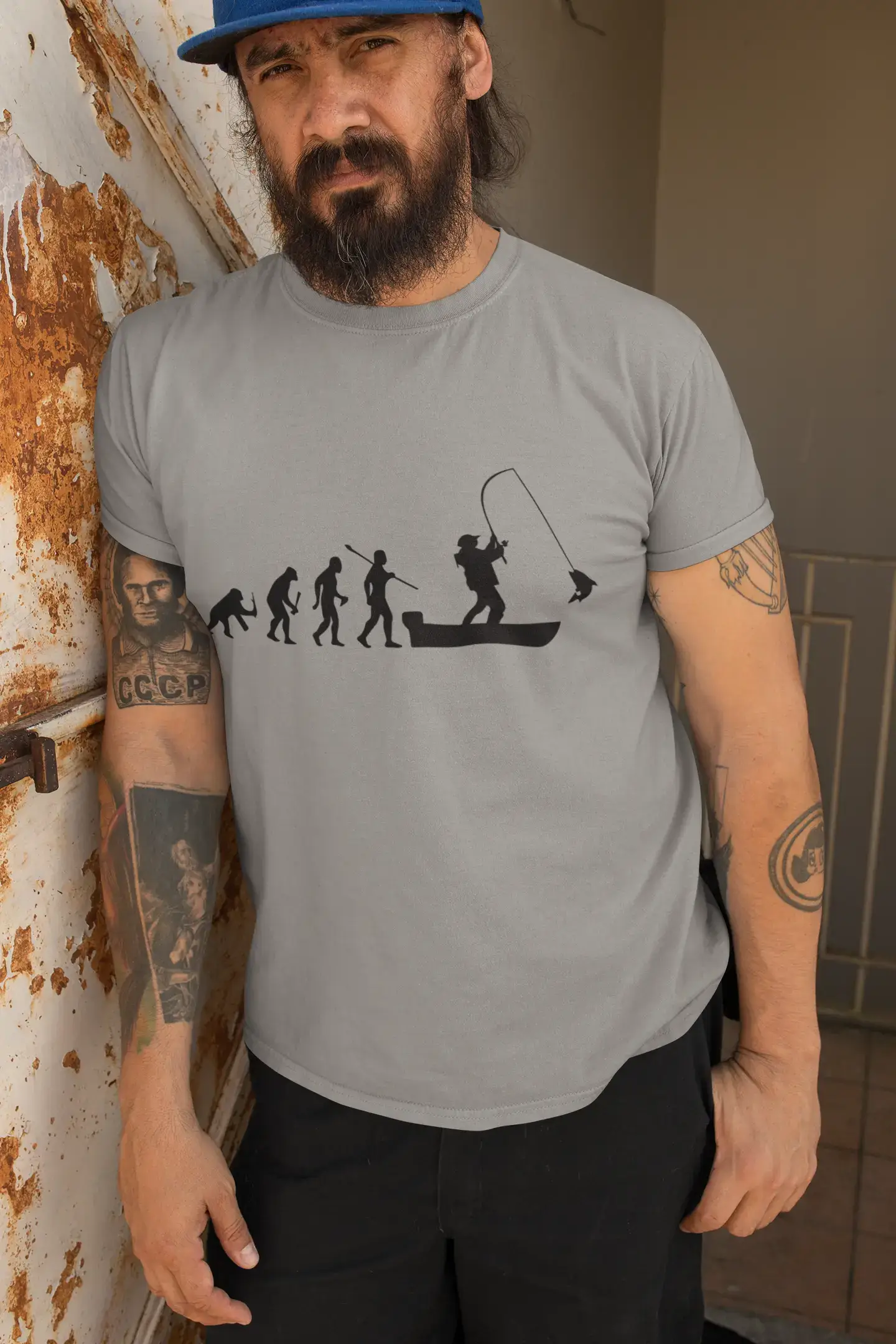 ULTRABASIC - Graphic Printed Men's Evolution of the Fishing Boat T-Shirt Denim