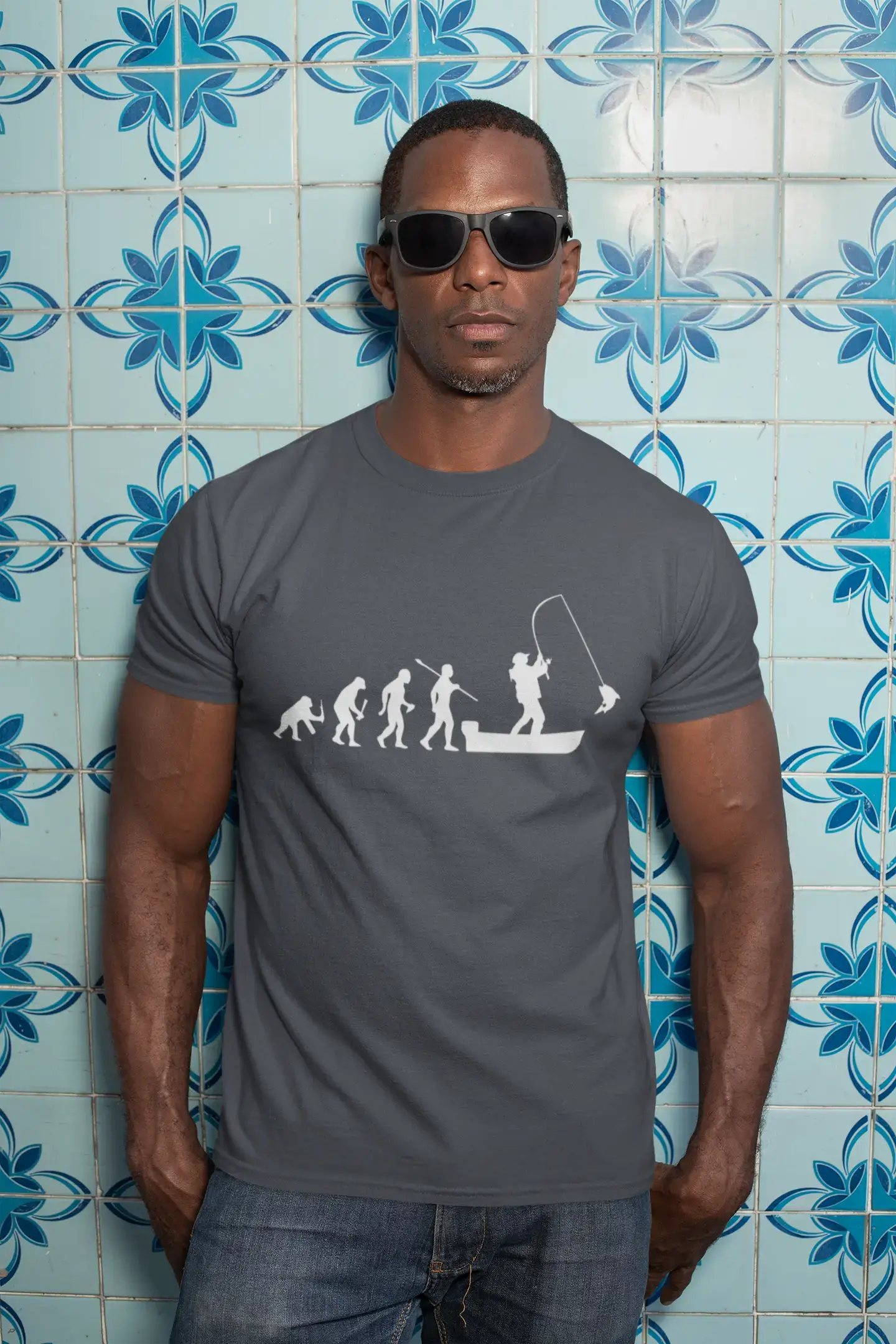 ULTRABASIC - Graphic Printed Men's Evolution of the Fishing Boat T-Shirt Denim