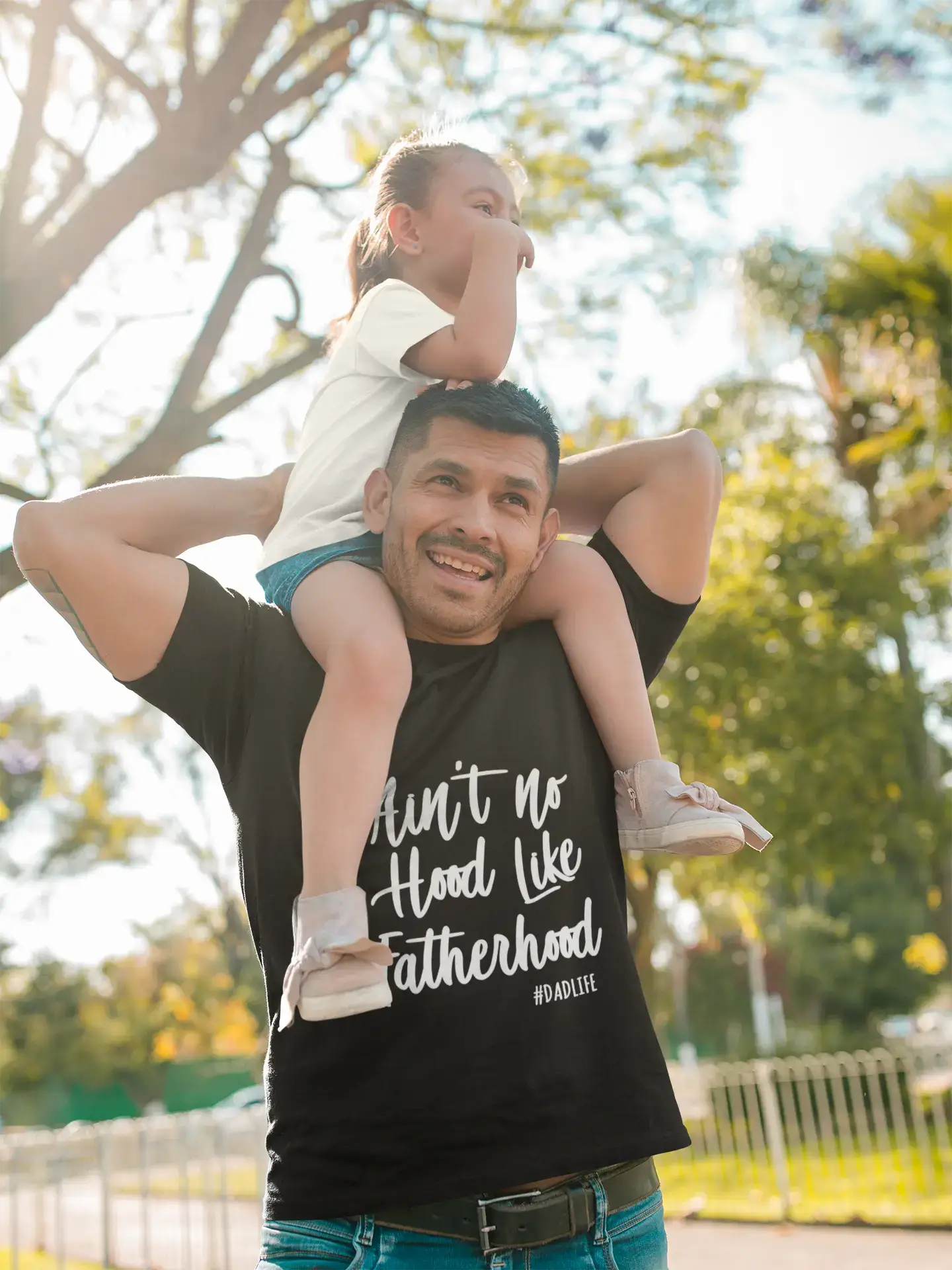 ULTRABASIC - Graphic Men's T-Shirt Ain't No Hood Like Fatherhood Printed White Letter Denim
