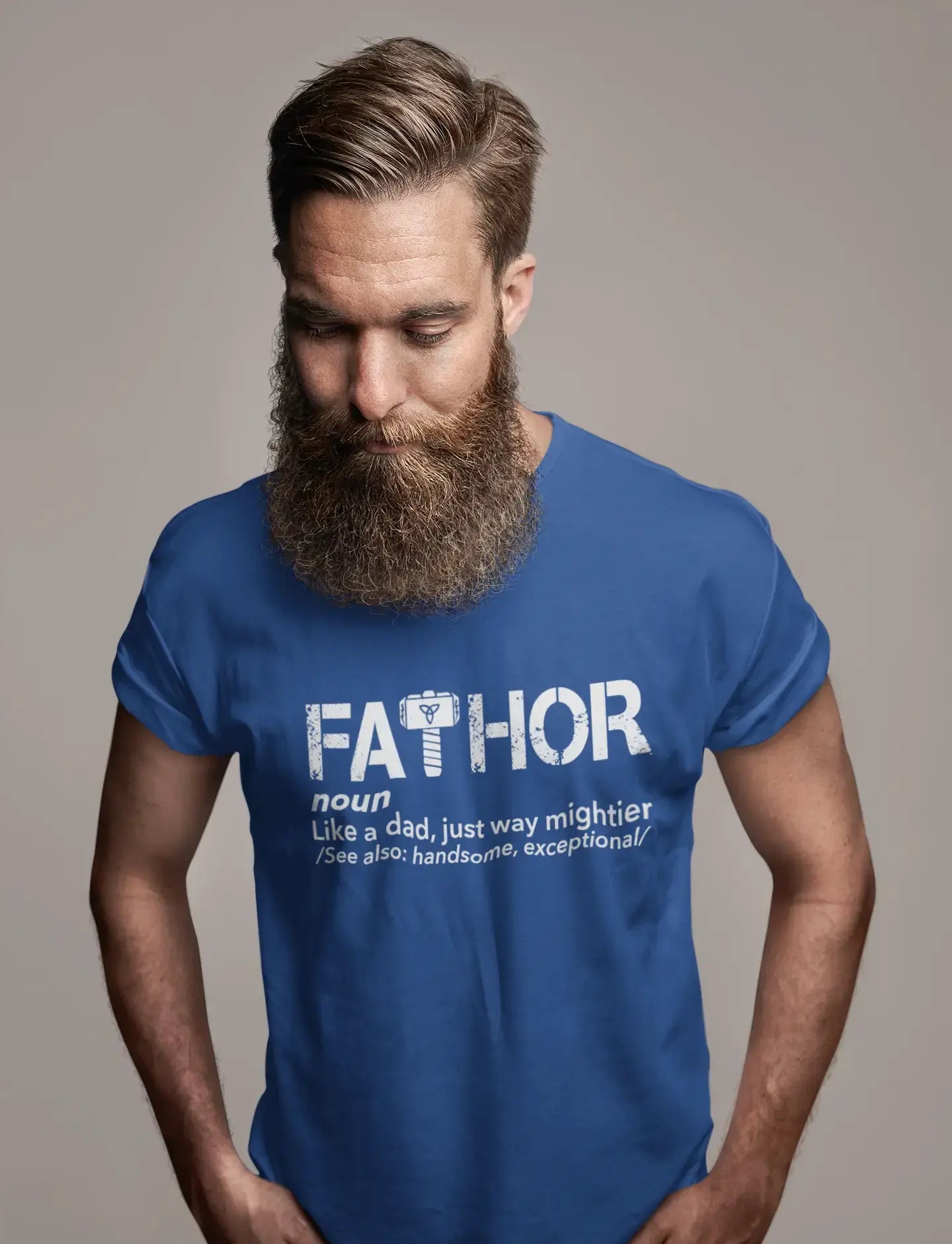 ULTRABASIC - Graphic Men's Fa-Thor Like Dad Just Way Mightier Shirt Printed Letters Grey Marl