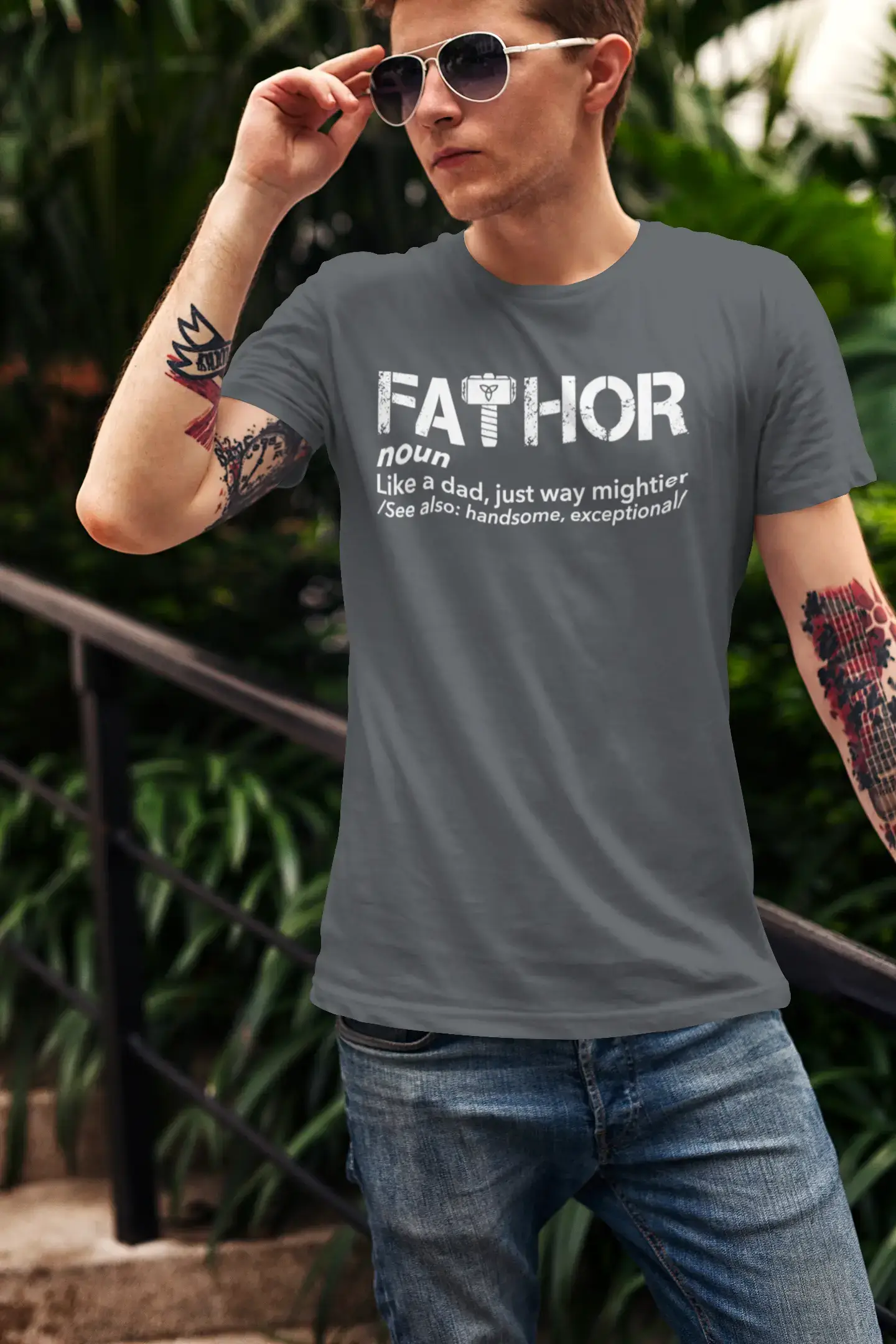 ULTRABASIC - Graphic Men's Fa-Thor Like Dad Just Way Mightier Shirt Printed Letters Mouse Grey