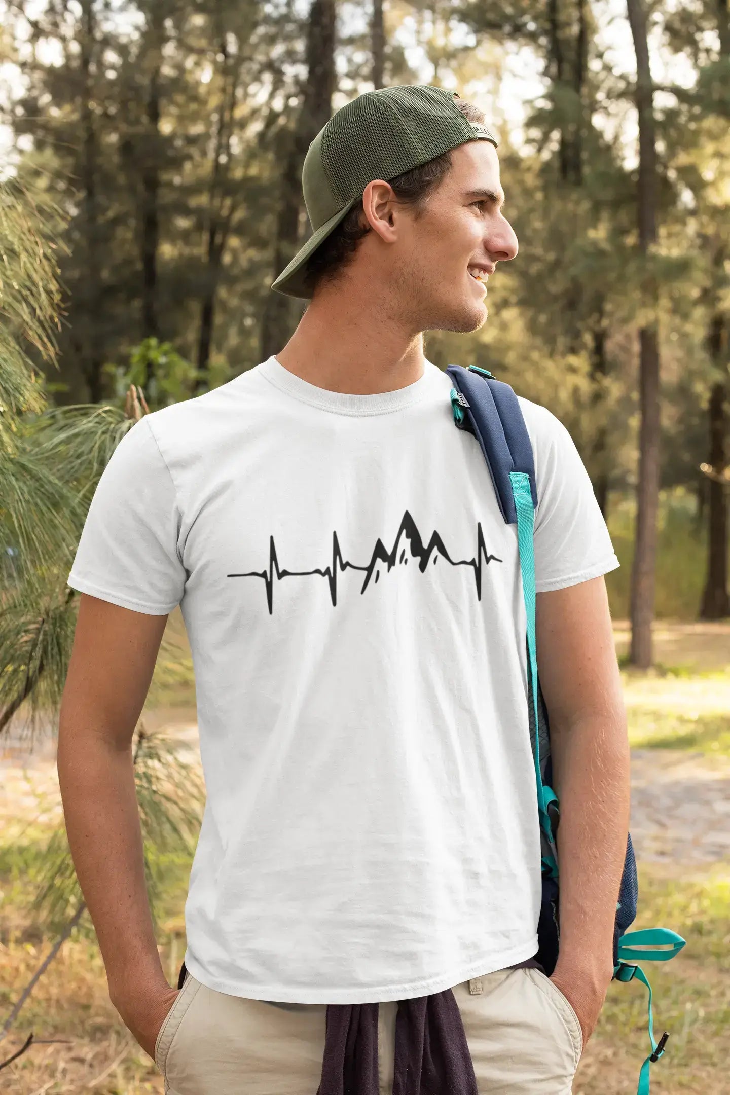 ULTRABASIC - Graphic Printed Men's Mountain Heartbeat T-Shirt Royal Blue