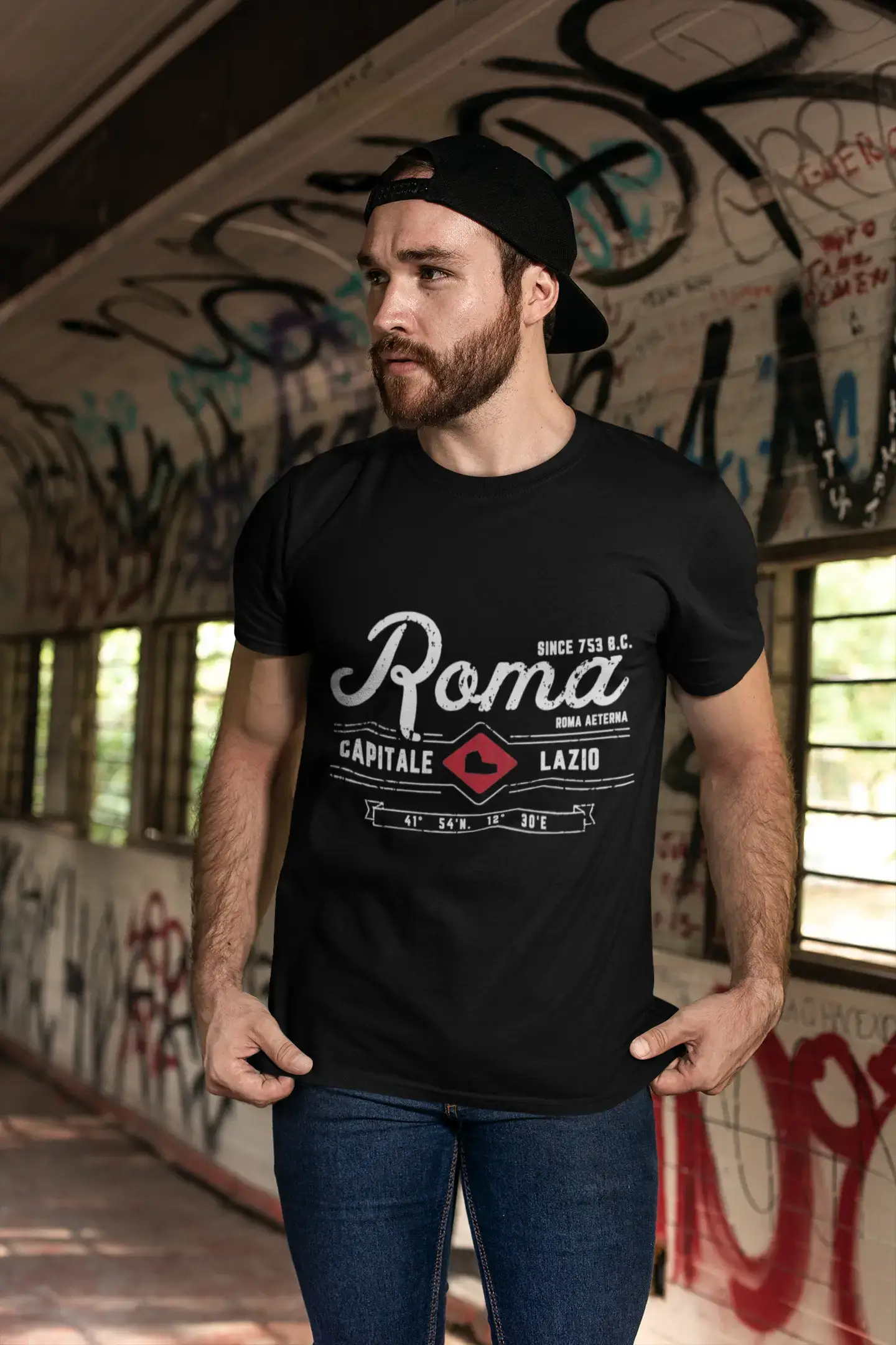 ULTRABASIC - Graphic Printed Men's Roma T-Shirt Navy