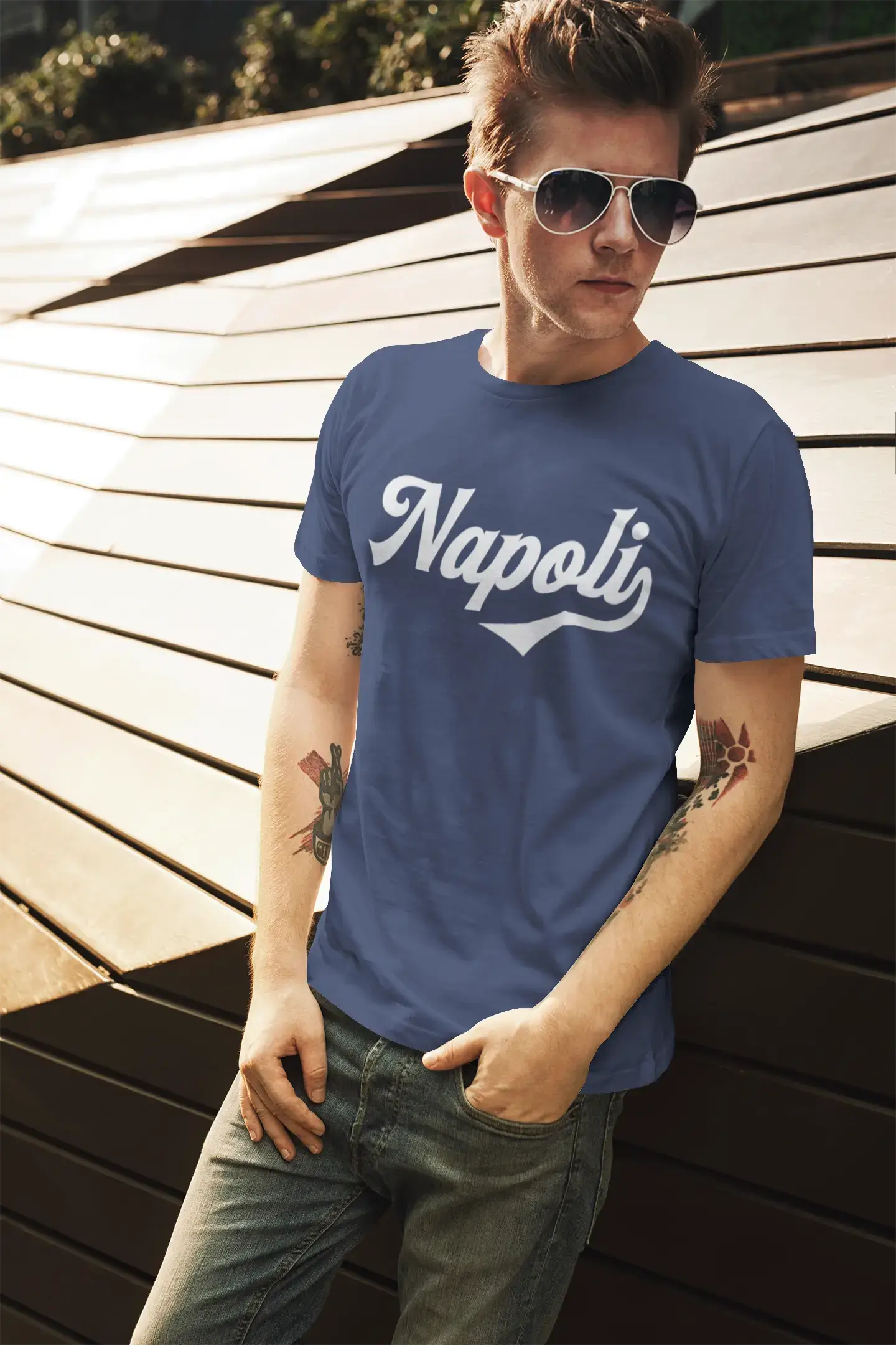 ULTRABASIC – Napoli-T-Shirt aus Denim <span>für Herren</span> <span>mit</span> <span>Grafikdruck</span>