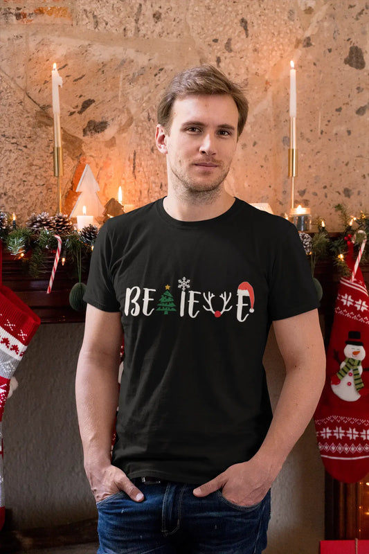 ULTRABASIC - Graphic Men's Christmas Believe Tree T-Shirt Xmas Gift Ideas Navy