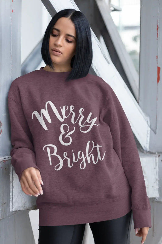ULTRABASIC – <span>Grafisches</span> <span>Damen-</span> Sweatshirt mit langen Ärmeln „Merry And Bright Christmas“, niedlich <span>bedruckte</span> <span>Weihnachtsgeschenkideen</span> <span>in Graumeliert</span>