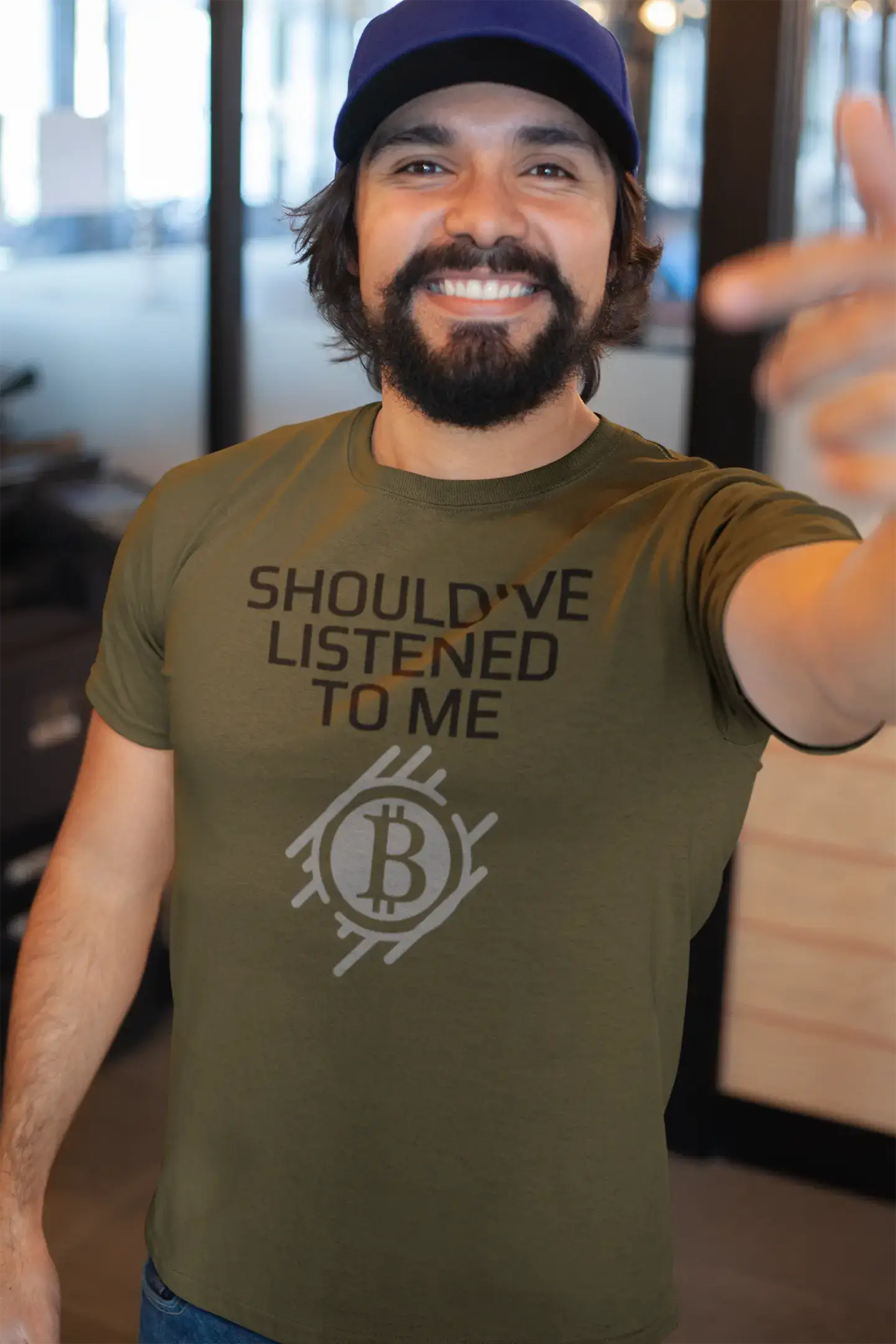 Men’s Graphic T-Shirt Should've Listened To Me Bitcoin T-Shirt Crypto Tee Traders Gift Idea Military Green Gift Idea