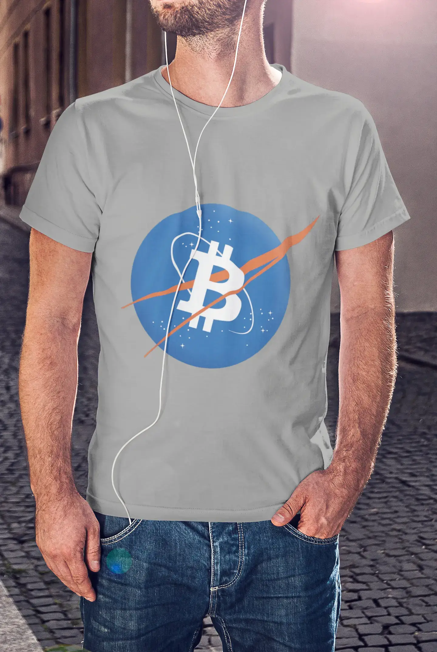 Men’s Graphic T-Shirt Bitcoin BTC NASA Style Vintage White Gift Idea