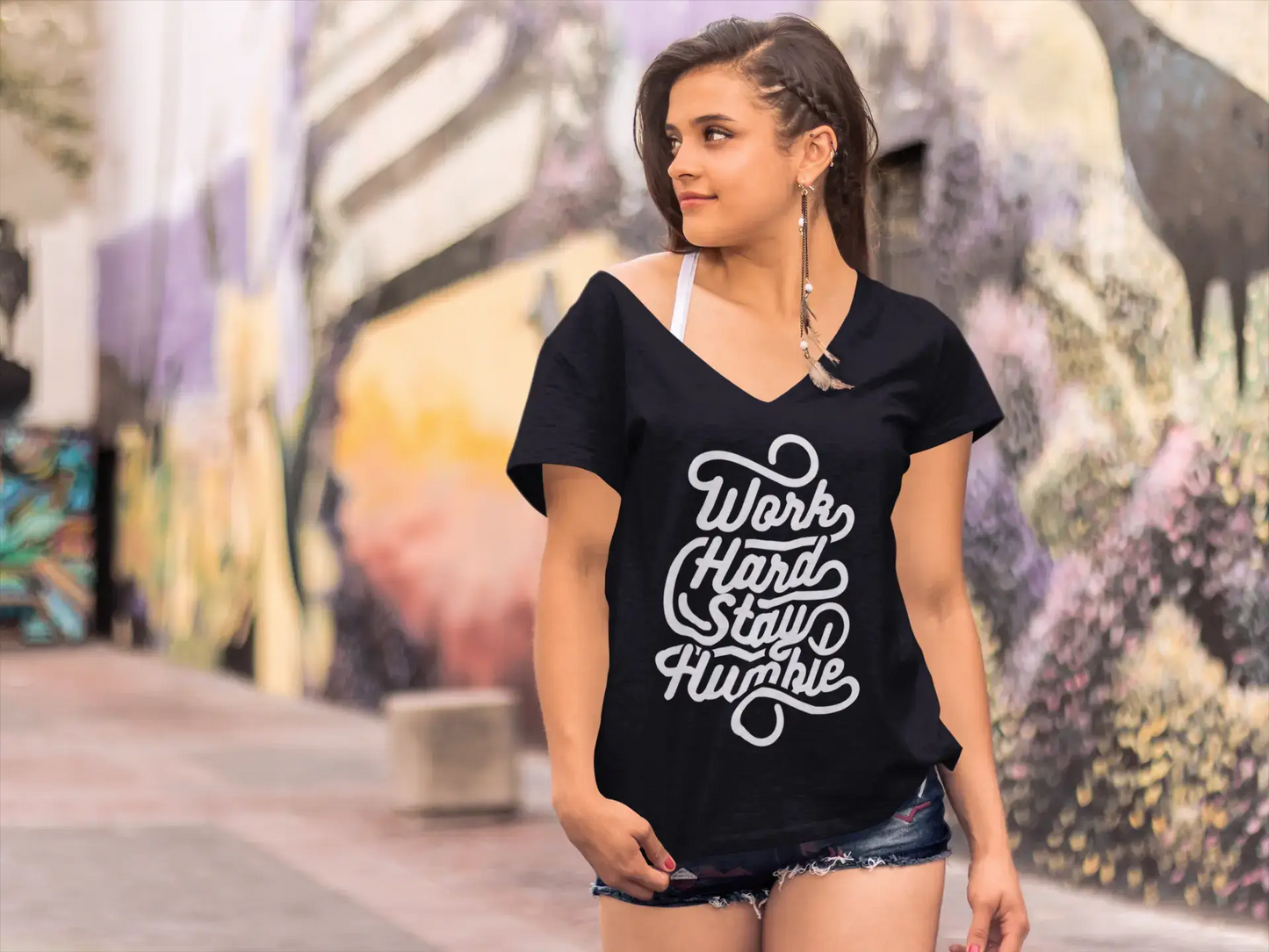 ULTRABASIC Women's T-Shirt Work Hard Stay Humble - Motivational Slogan Tee
