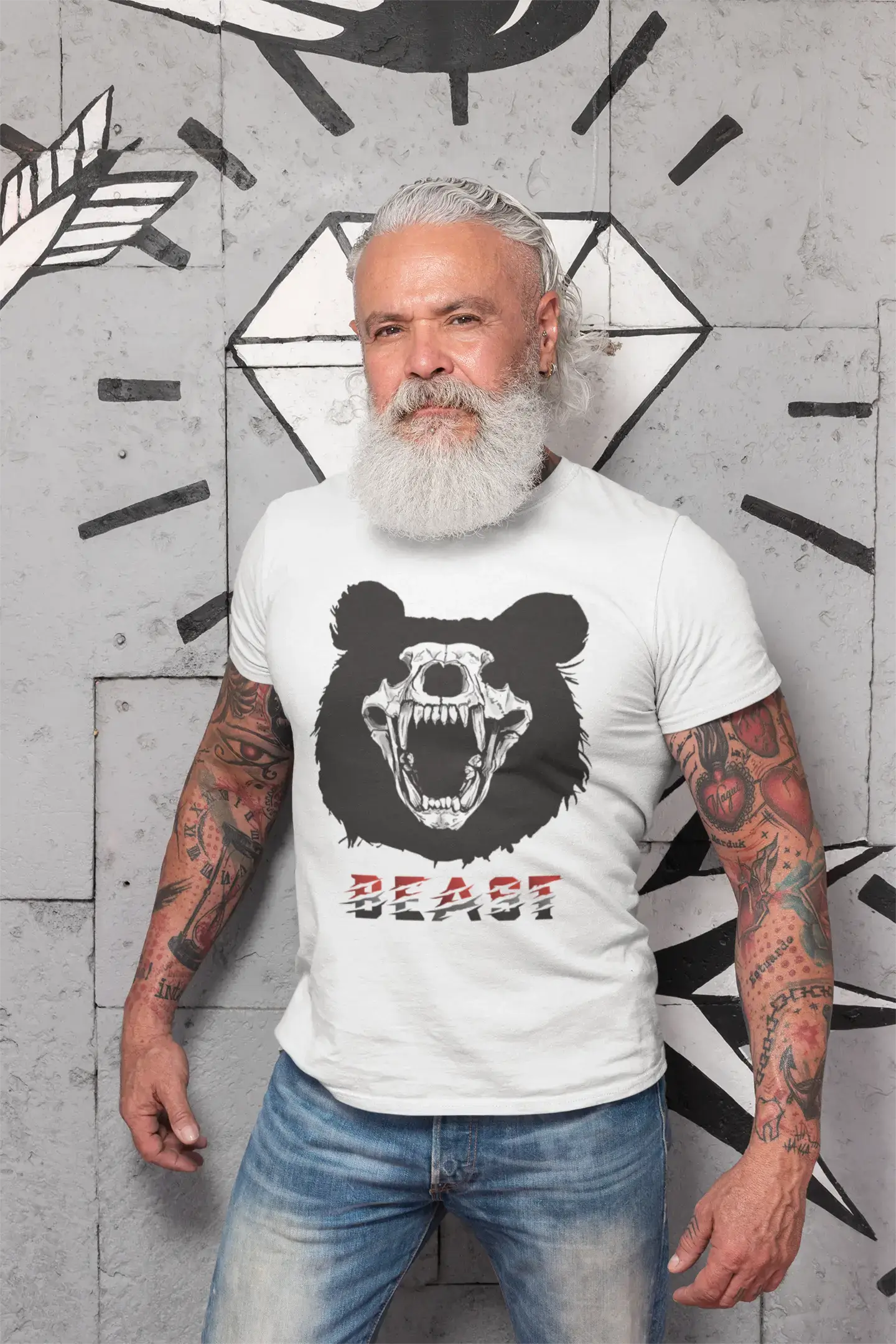 ULTRABASIC Herren-Grafik-T-Shirt Beast Skull – Bear Gruseliges Geschenk-Shirt für Männer