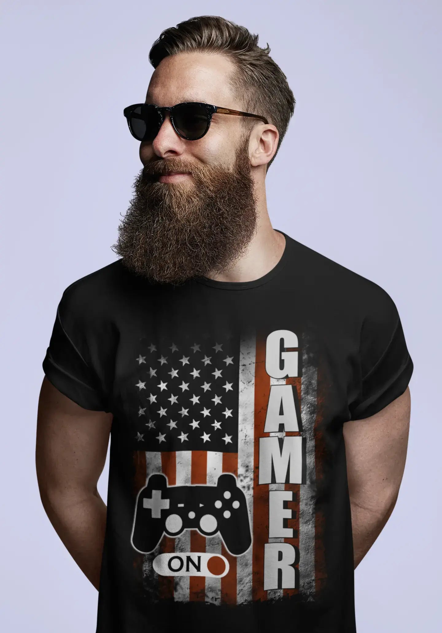 ULTRABASIC Men's T-Shirt Gamer Mode On US Flag Patriotic - Gaming Shirt for Player