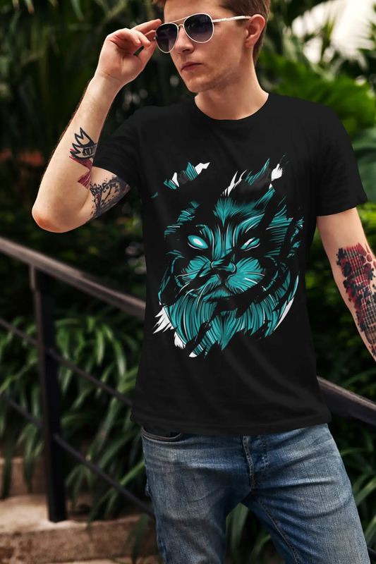 ULTRABASIC Herren zerrissenes T-Shirt Gruselige Katze – Tierliebhaber – Shirt für Männer