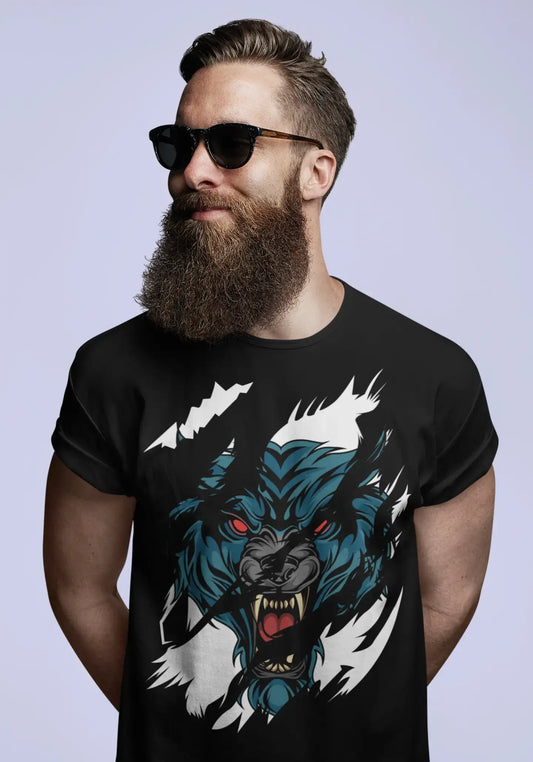 ULTRABASIC Herren zerrissenes T-Shirt Angry Wolf – Rote Augen – Kurzarmshirt