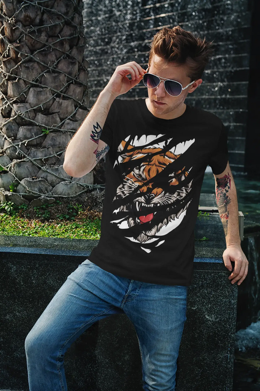 ULTRABASIC Herren Torn T-Shirt Angry Tiger Face – Kurzarmshirt für Männer