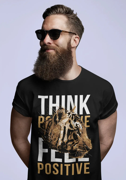 ULTRABASIC Herren-Grafik-T-Shirt „Think Positive Feel Positive“ – T-Shirt mit Tiger-Zitat