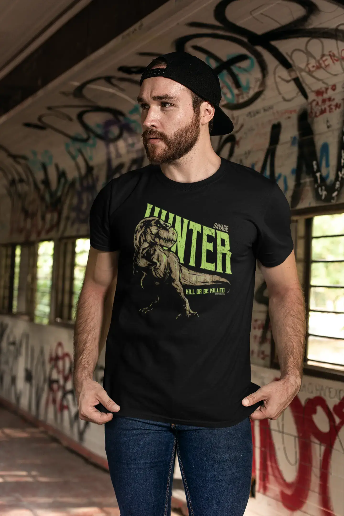 ULTRABASIC Herren T-Shirt Savage Hunter – Kill or be Killed – T-Rex-Shirt für Männer