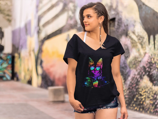 ULTRABASIC Lustiges Katzen-T-Shirt für Damen – DJ Cat – Geburtstagsgeschenk für Katzenbesitzer