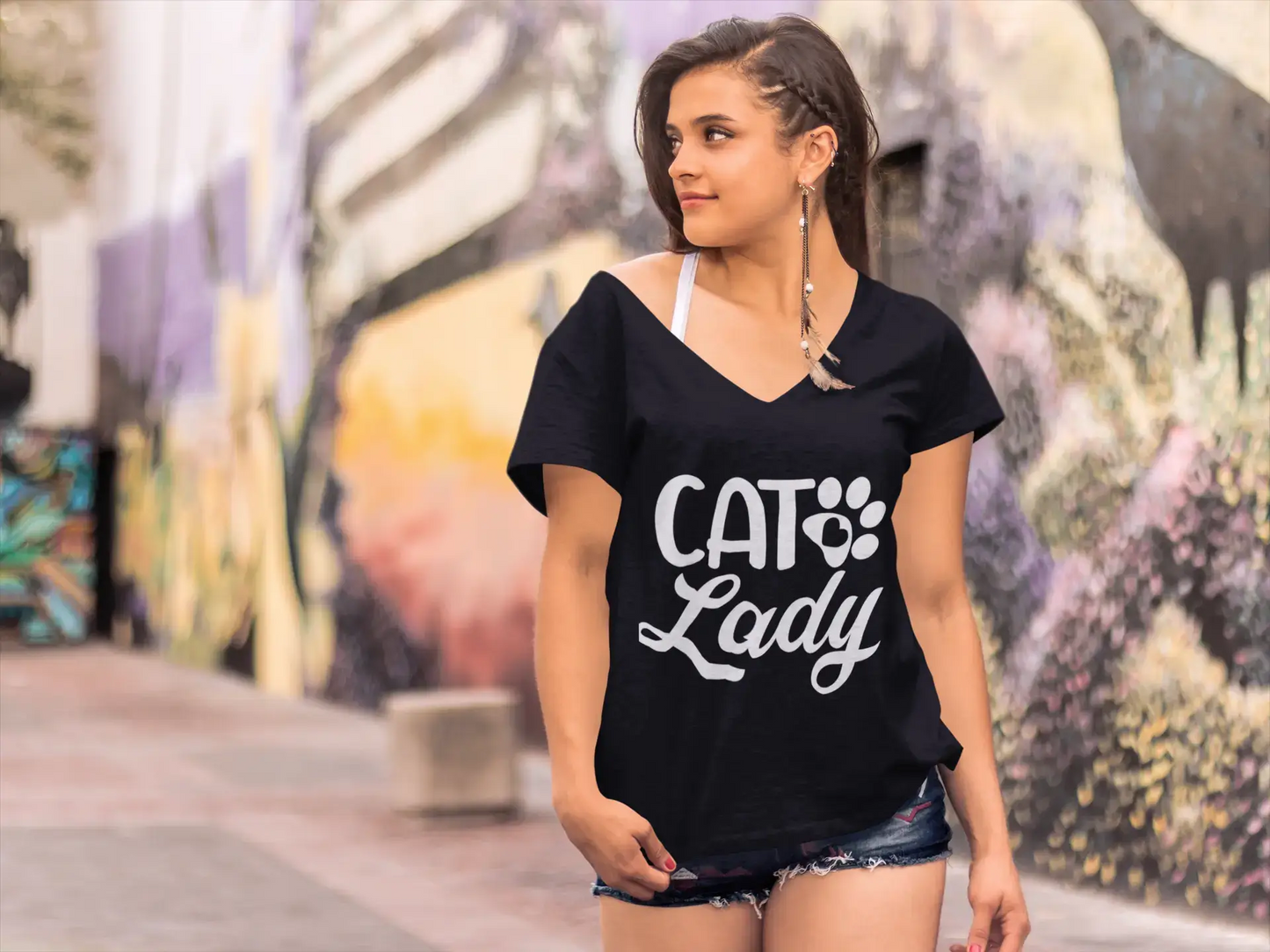 ULTRABASIC Damen Vintage T-Shirt Cat Lady – Love Cat Paws – Cat Moms