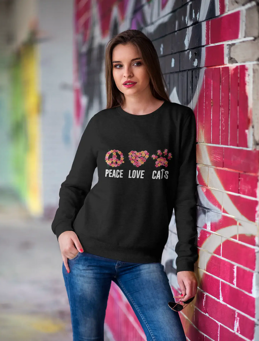 ULTRABASIC Damen Sweatshirt Peace Love Cats – Love Cat Paws – Cute Sully