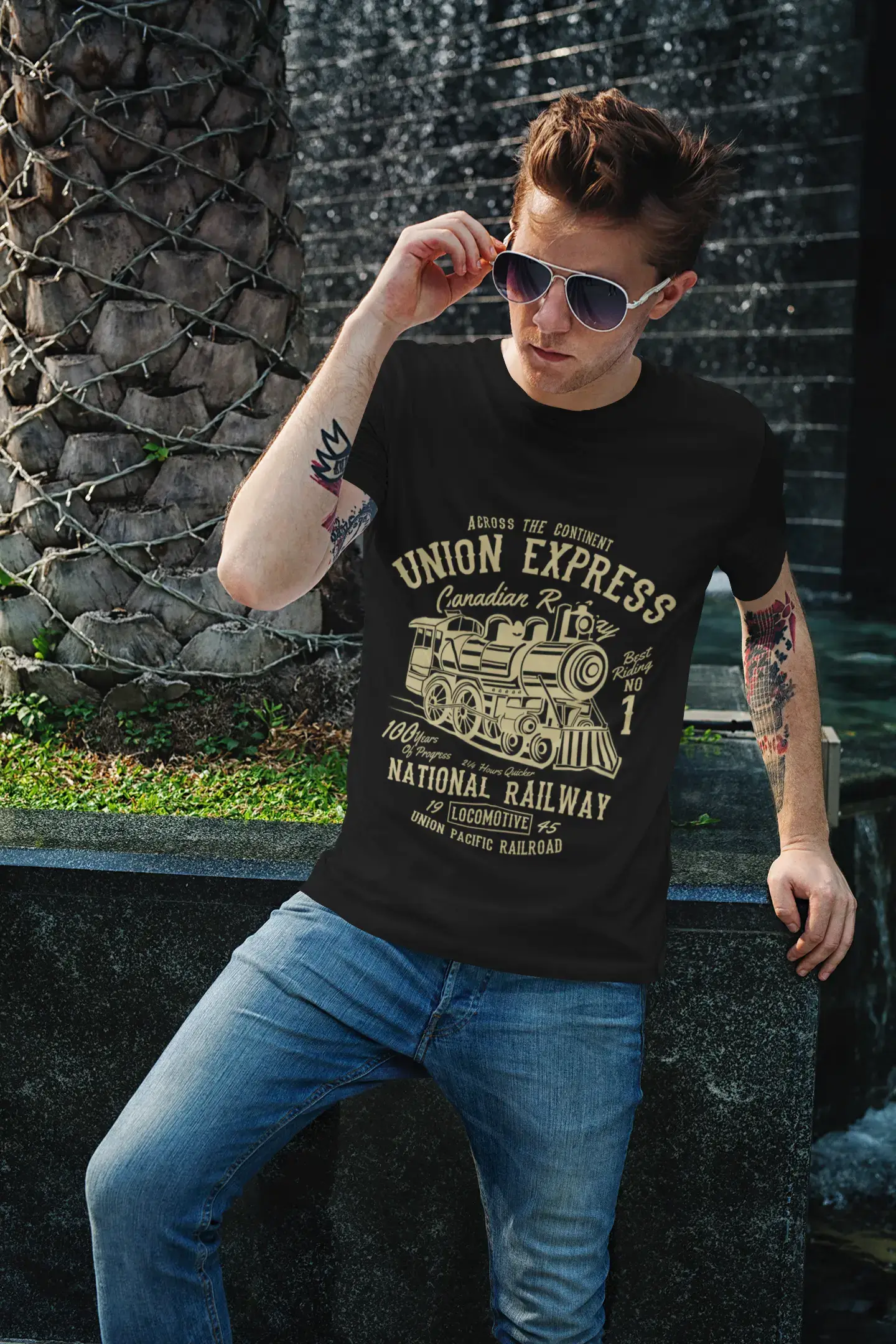 ULTRABASIC Herren-Grafik-T-Shirt Union Express – National Railway Locomotive 1945