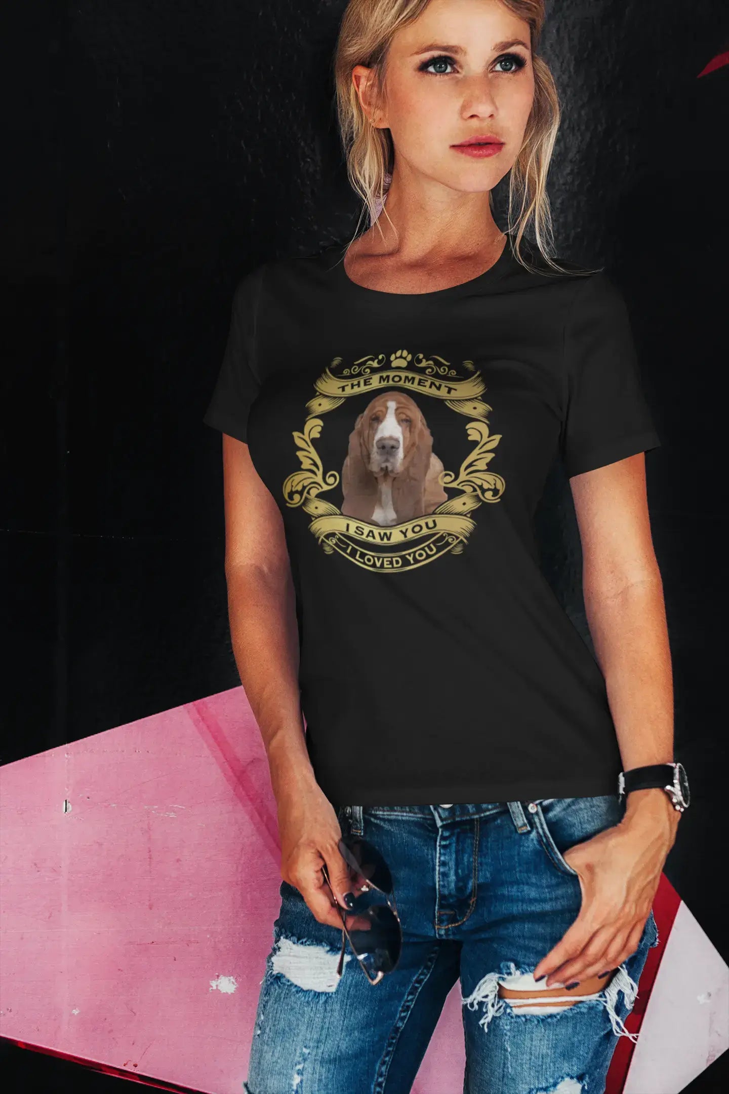 ULTRABASIC Damen Bio-T-Shirt Basset Hound Dog – Moment I Saw You I Loved You Puppy T-Shirt für Damen