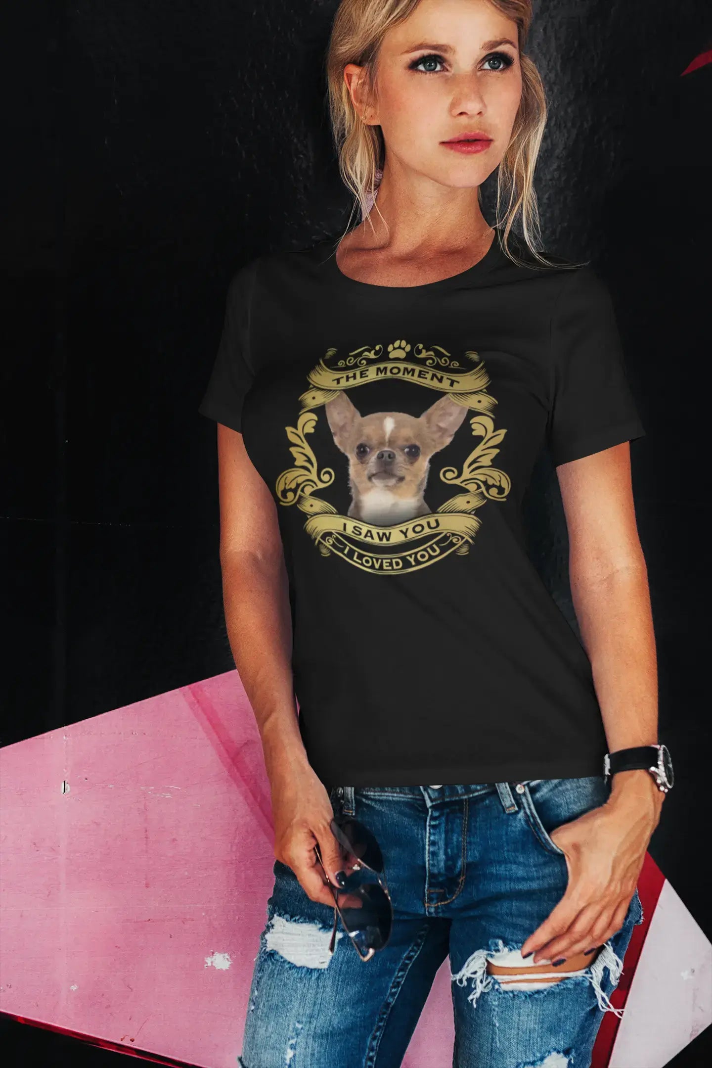 ULTRABASIC Bio-T-Shirt für Damen, Chihuahua – Moment I Saw You I Loved You, Welpen-T-Shirt für Damen
