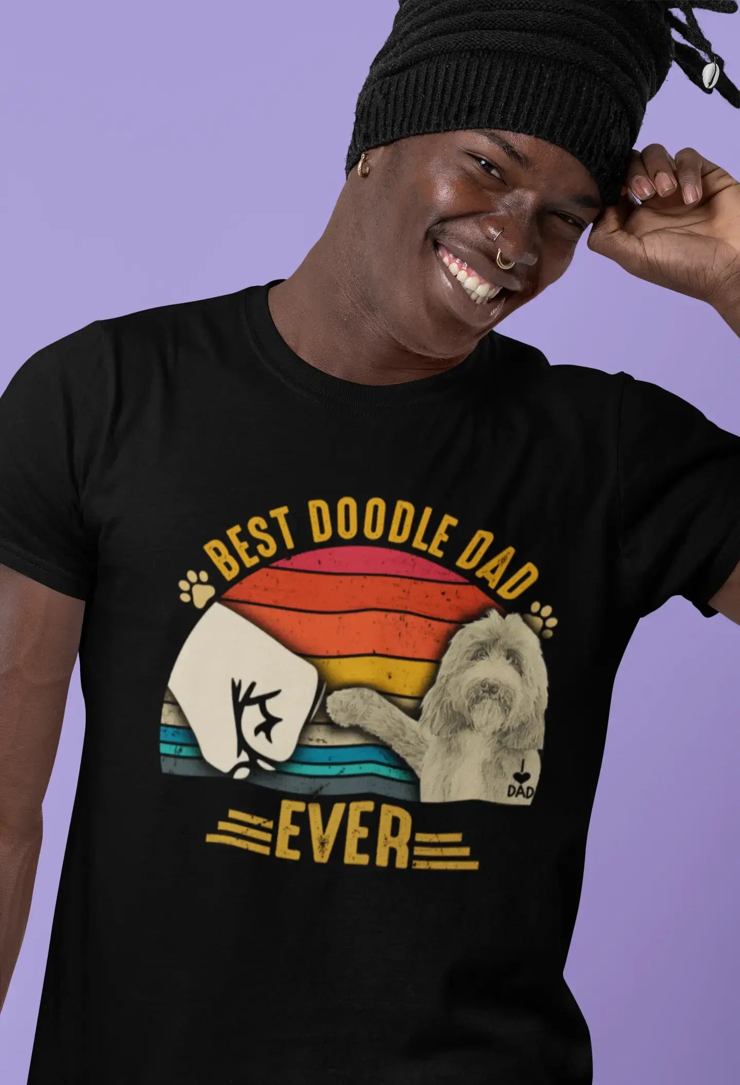 ULTRABASIC Herren-Grafik-T-Shirt Best Doodle Dad Ever – Dog Fist Bump – Vintage-Shirt