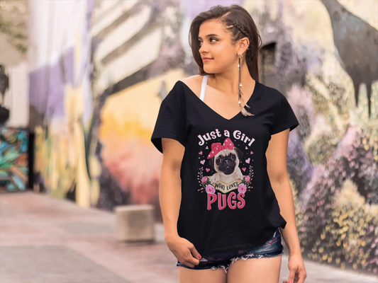 ULTRABASIC Damen-T-Shirt „Just a Girl Who Loves Pugs“ – süßes Pfoten-Hundeliebhaber-T-Shirt für Damen