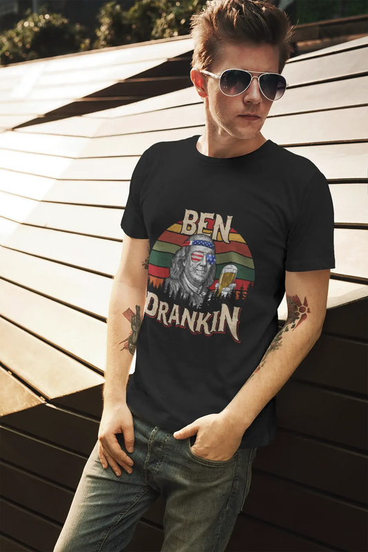 ULTRABASIC Herren T-Shirt Ben Drankin Amerikanische Flagge – Retro Sunset Beer Lover T-Shirt