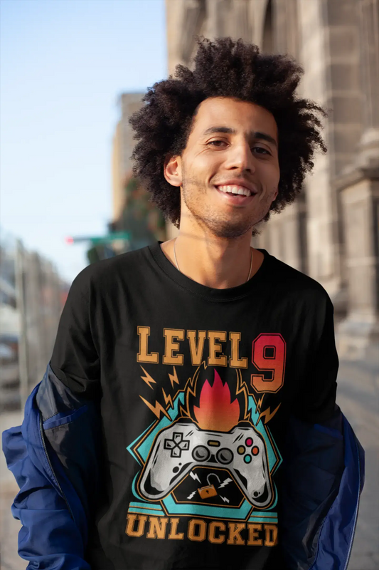 ULTRABASIC Men's Gaming T-Shirt Level 9 Unlocked - Gamer 9th Birthday Tee Shirt