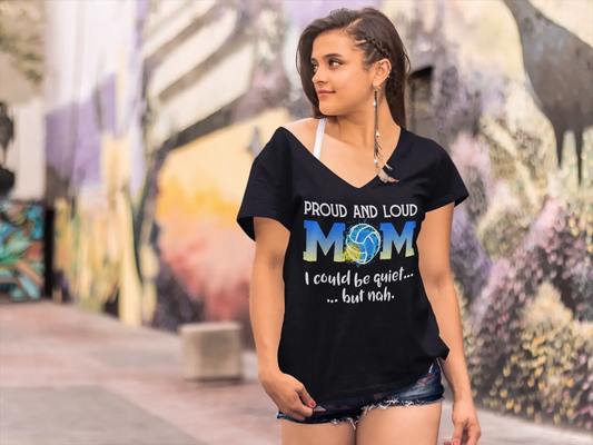 ULTRABASIC Damen-T-Shirt mit V-Ausschnitt, stolze und laute Mutter – lustiges Zitat Volleyball