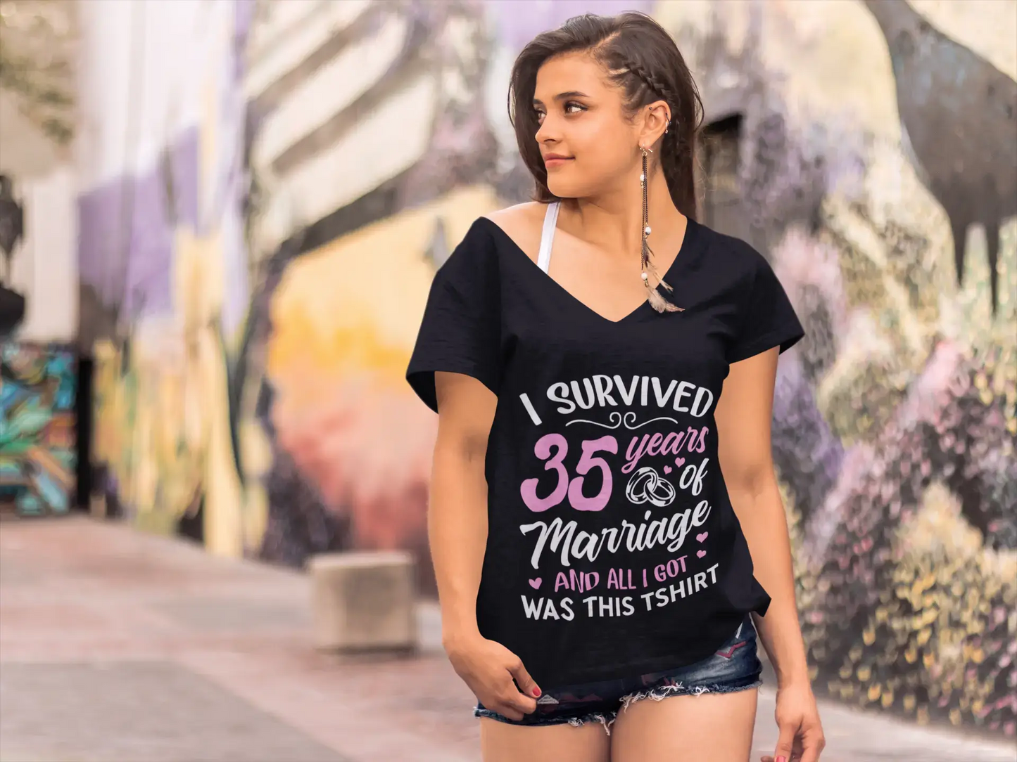ULTRABASIC Damen-T-Shirt „I Survived 35 Years of Marriage and All I Got is This Tshirt“ – lustiges Jubiläums-T-Shirt
