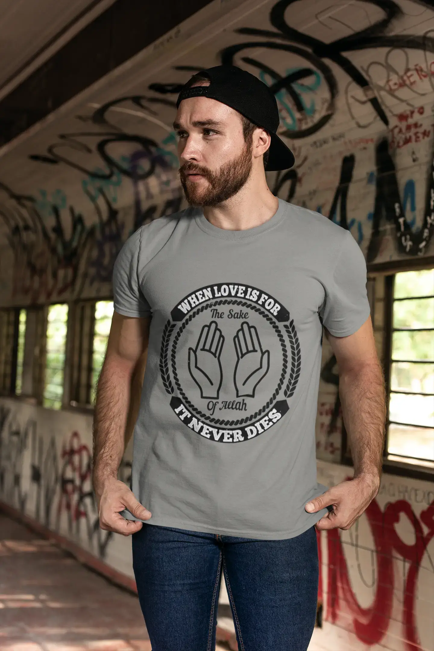 ULTRABASIC Herren T-Shirt The Sake of Allah – It Never Dies – Religiöses T-Shirt