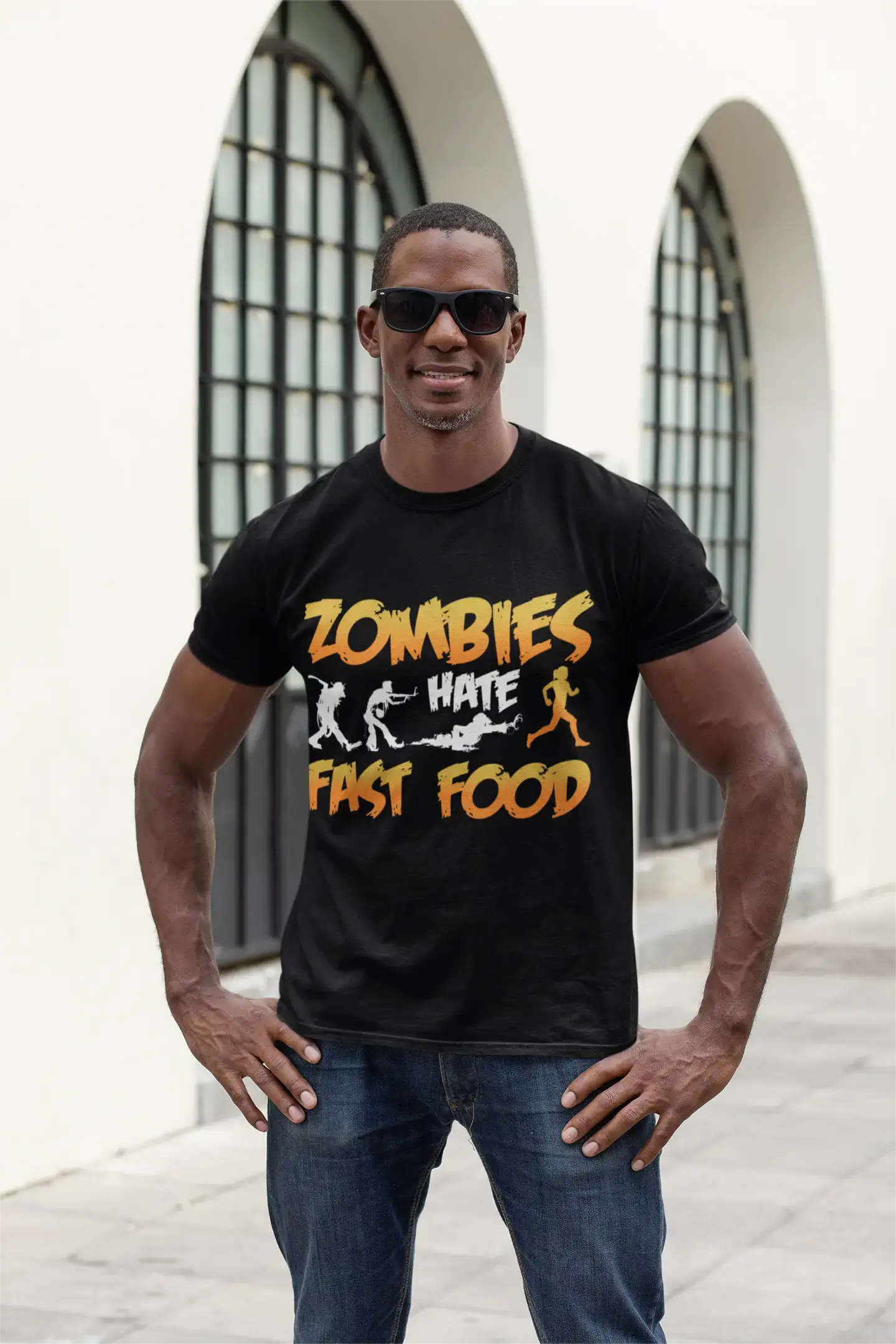 ULTRABASIC Herren-T-Shirt „Zombies Hate Fast Food – Lustiges Läufer-T-Shirt“.