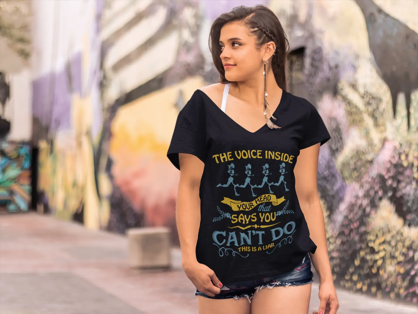 ULTRABASIC Damen-T-Shirt „Die Stimme in deinem Kopf sagt, dass du das nicht kannst, das ist ein Lügner“ – motivierendes Geschenk