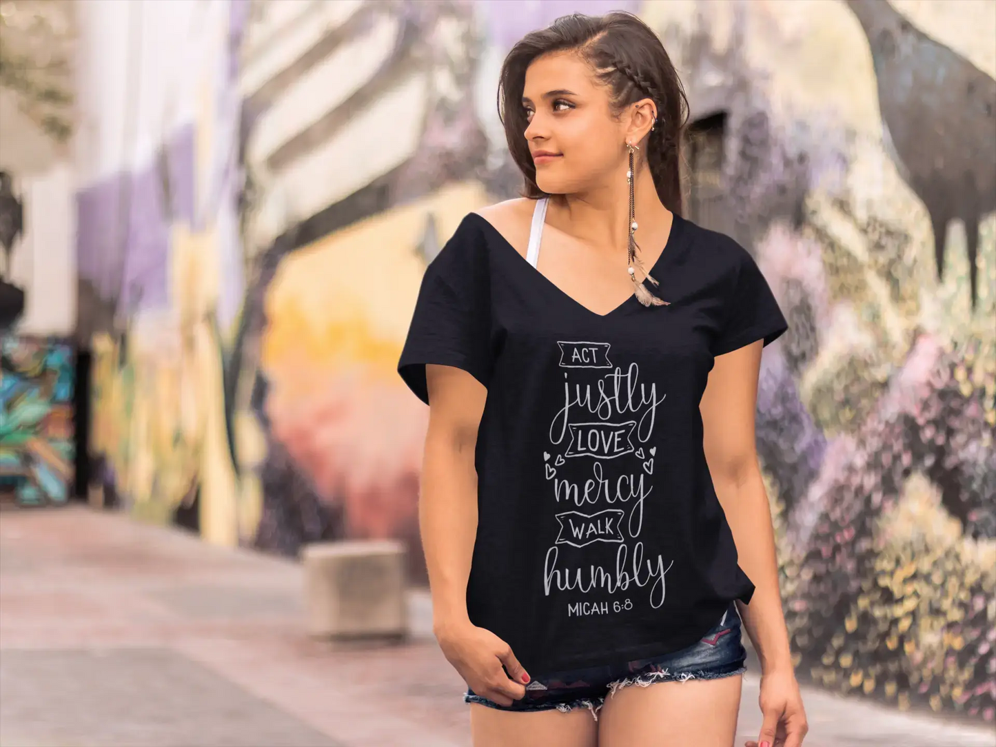 ULTRABASIC Damen T-Shirt Act Justly Love Mercy Walk Humbly – Micah T-Shirt Tops