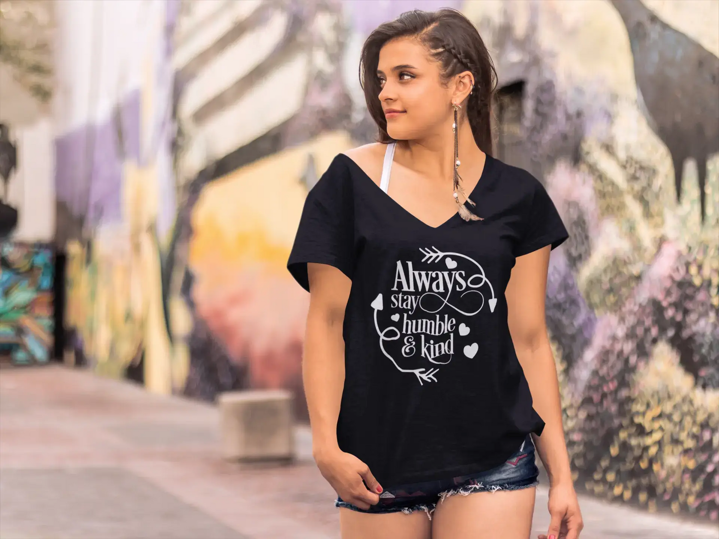 ULTRABASIC Damen-T-Shirt „Always Stay Humble and Kind“ – kurzärmeliges T-Shirt