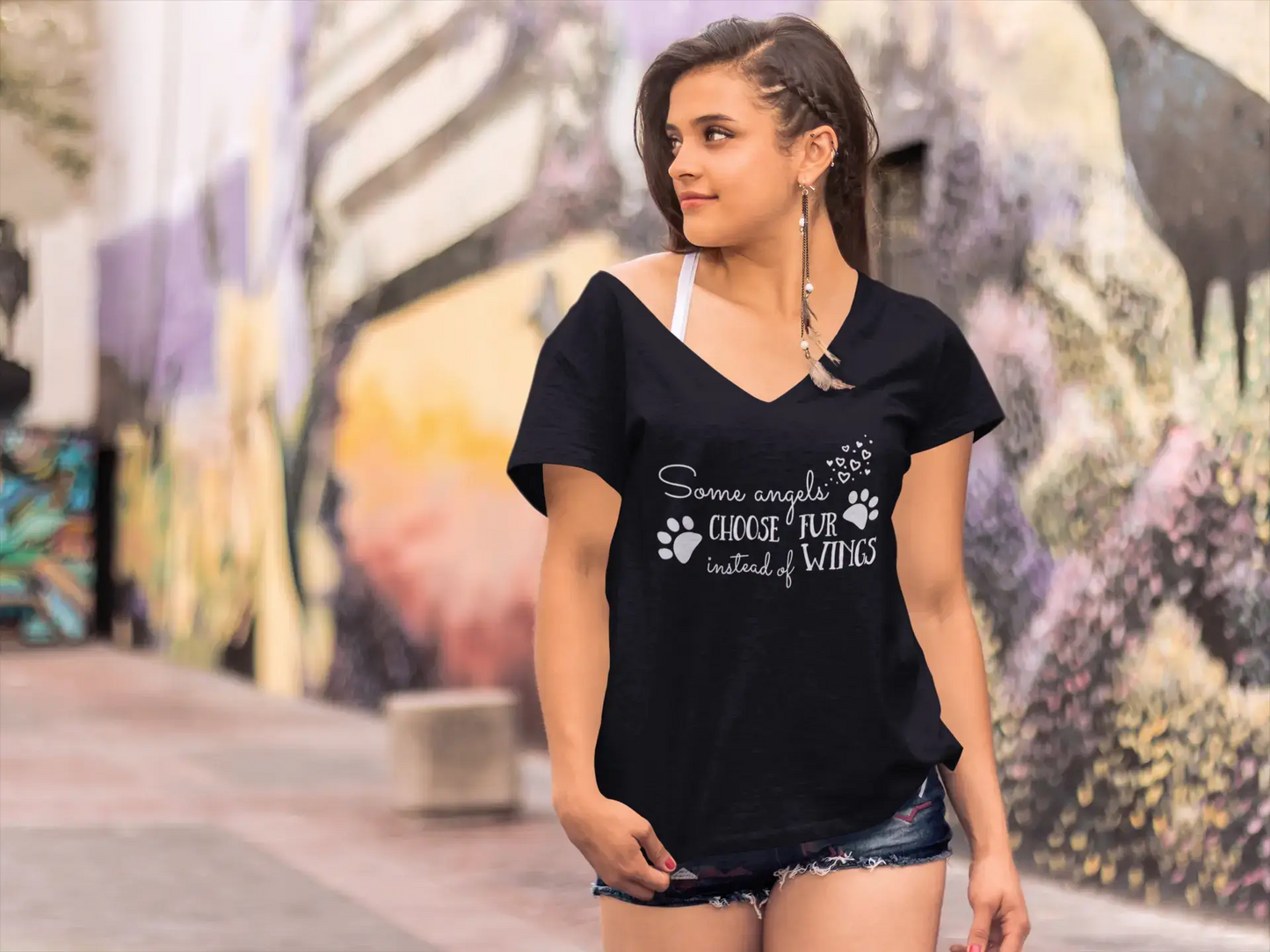 ULTRABASIC Damen-T-Shirt „Some Angels Choose Fur Statt Wings – Cat Kitten“-T-Shirt-Oberteile