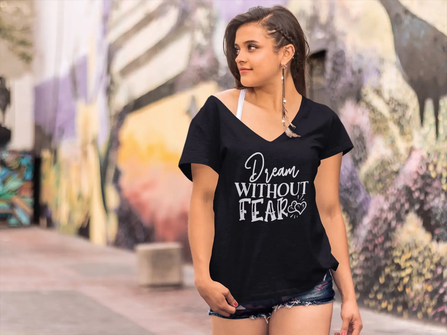 ULTRABASIC Damen T-Shirt Dream Without Fear – Kurzarm-T-Shirt-Oberteile