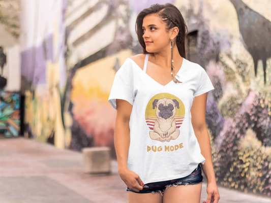 ULTRABASIC Women's V-Neck T-Shirt Pug Mode - Funny Yoga Tee Shirt