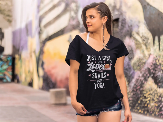 ULTRABASIC Damen-T-Shirt mit V-Ausschnitt. Nur ein Mädchen, das Schnecken und Yoga liebt – lustiges Meditationsgeschenk-T-Shirt