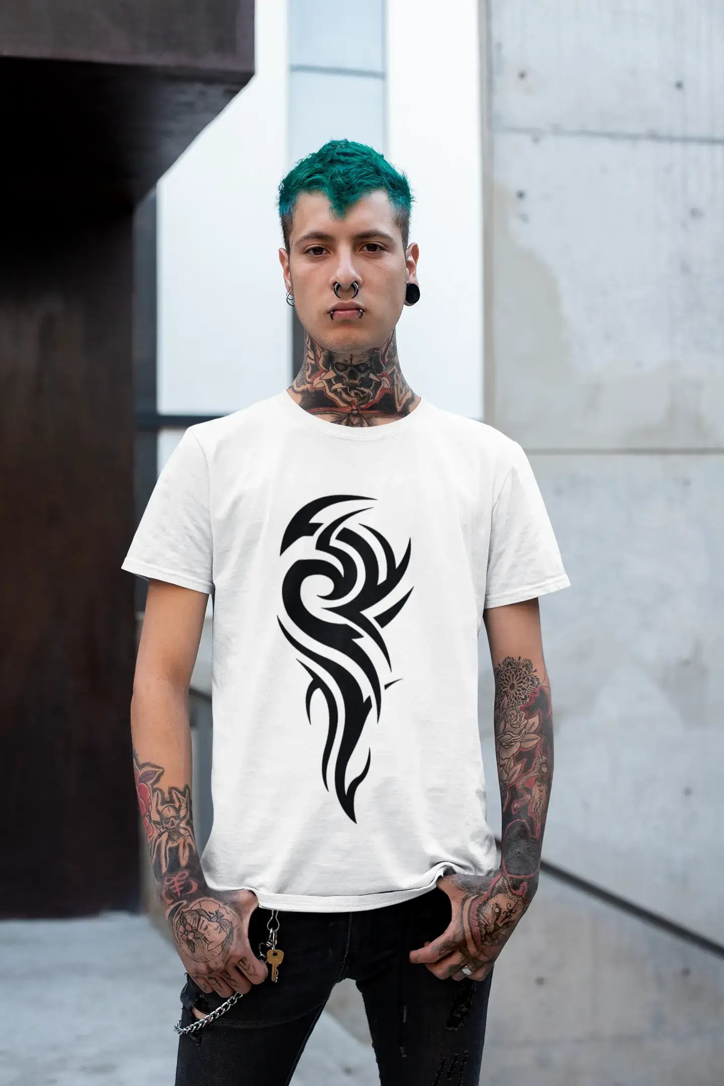 Maori Tribal Tattoo 2, Weißes Herren-T-Shirt, 100 % Baumwolle, Rundhalsausschnitt 00162