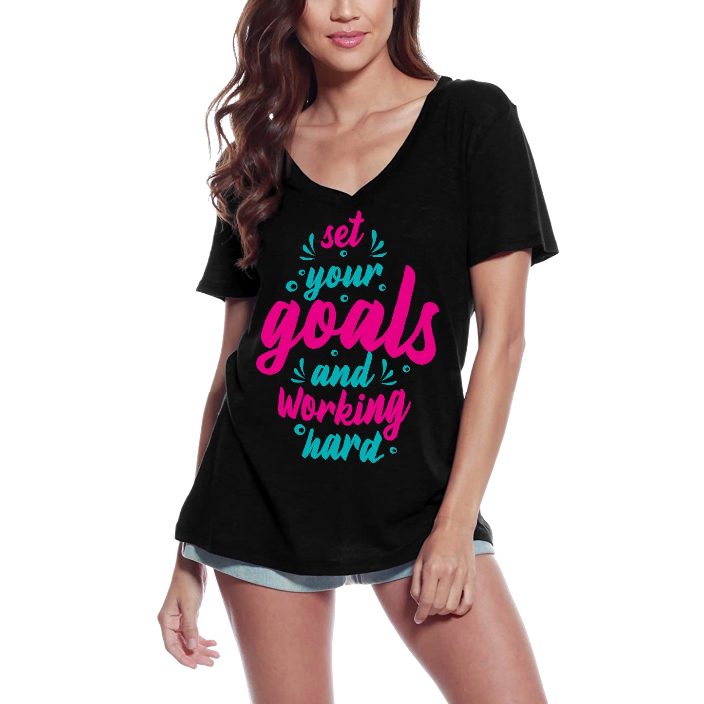 ULTRABASIC Damen-T-Shirt: Setzen Sie Ihre Ziele und arbeiten Sie hart – Motivationsshirt