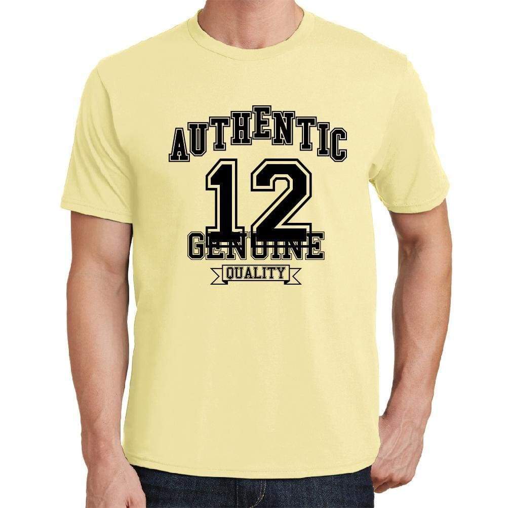 12, Authentic Genuine, Yellow, Men's Short Sleeve Round Neck T-shirt 00119 - ultrabasic-com