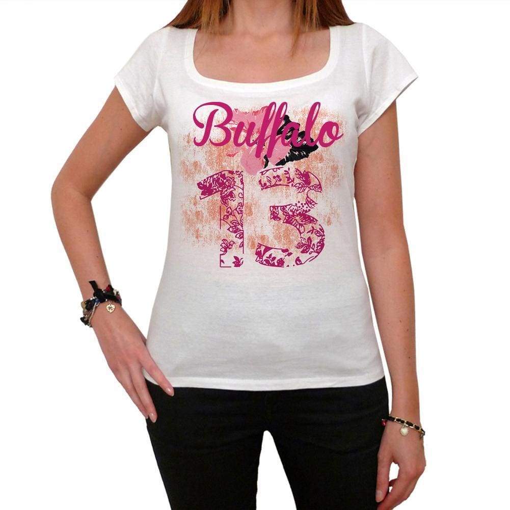 13, Buffalo, Women's Short Sleeve Round Neck T-shirt 00008 - ultrabasic-com
